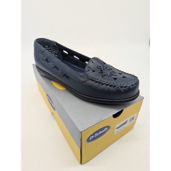 Dr Scholls Womens Navy Blue Leather Slip On Loafer Shoes Size 6M - Picture 2 of 10
